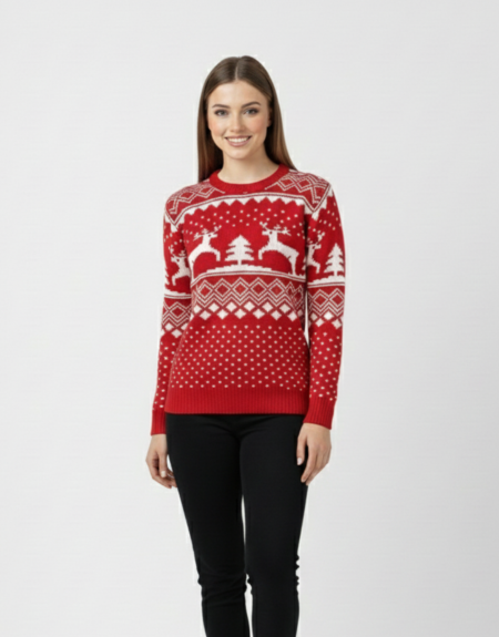 🎄 Women’s Christmas Sweater – Fair Isle Reindeer Knit Sweater